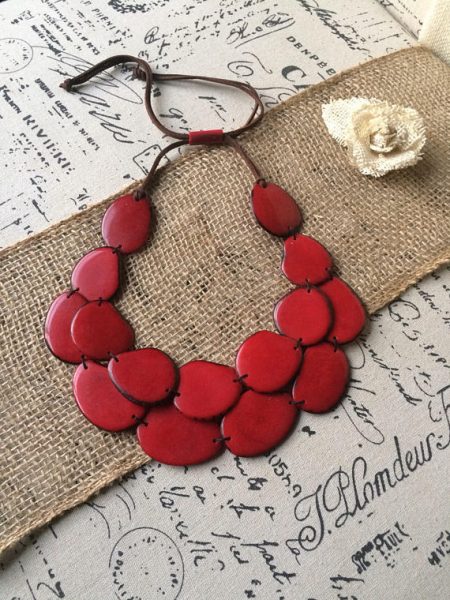 Red statement Tagua necklace