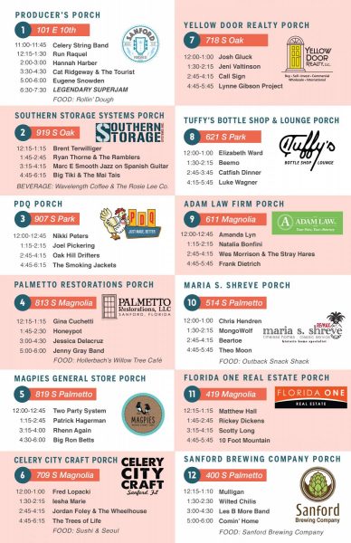 3RD ANNUAL SANFORD PORCHFEST MSIC FESTIVAL BAND LINEUP