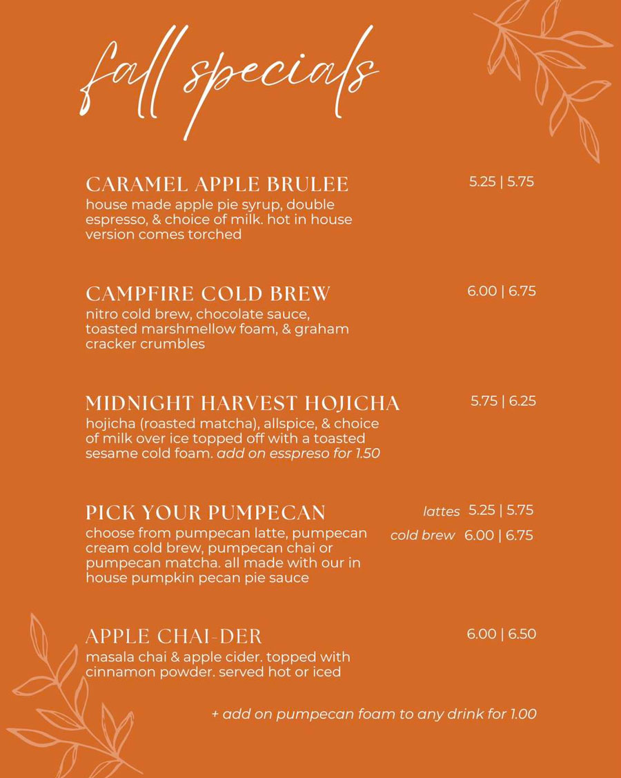 Palate Coffee Fall Menu